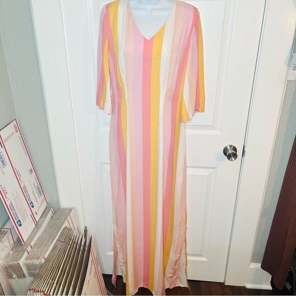 ModCloth Collectif Stripe Sorbet Soiree Maxi Dress Pink Multicolor Resortwear 6 - Picture 4 of 13